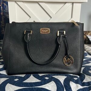 Michael Kors Black Satchel with Gold Accents